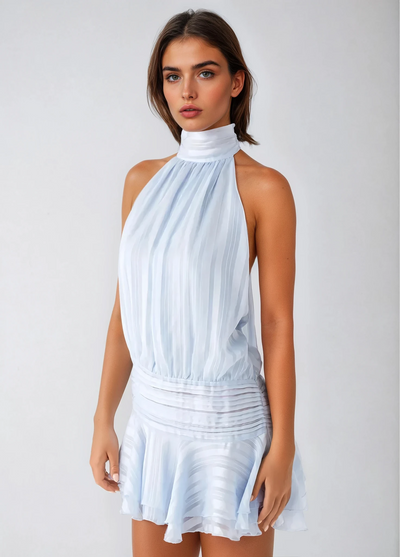 Roselyn – Robe courte en chiffon à taille perlée