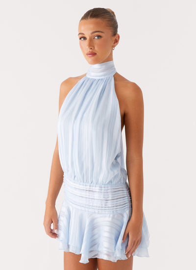 Roselyn – Robe courte en chiffon à taille perlée