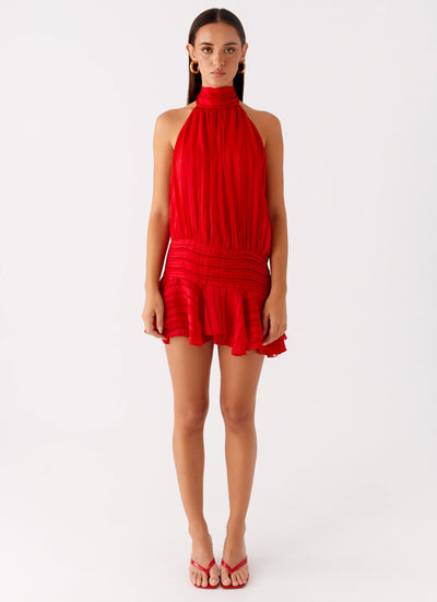 Roselyn – Robe courte en chiffon à taille perlée