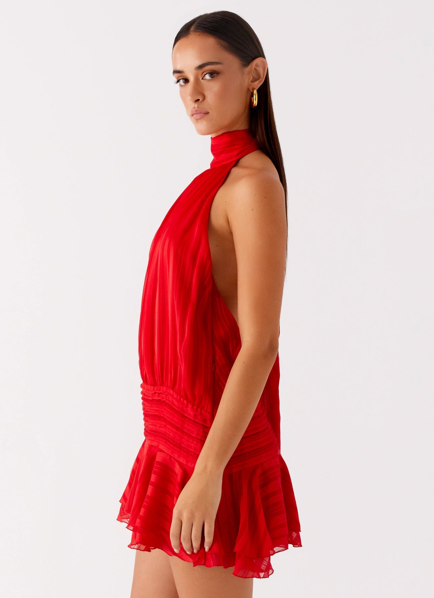 Roselyn – Robe courte en chiffon à taille perlée