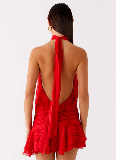 Roselyn – Robe courte en chiffon à taille perlée