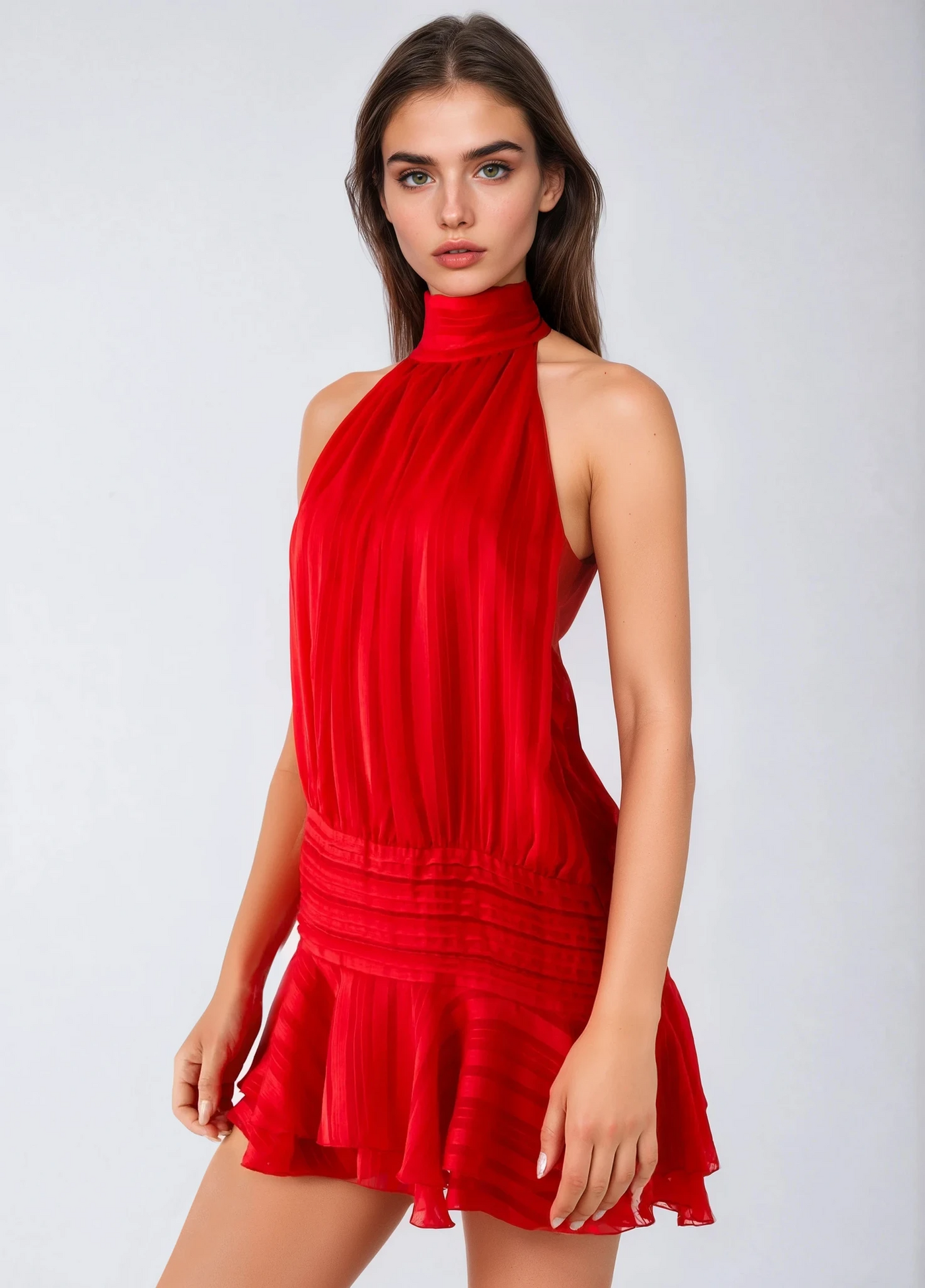 Roselyn – Robe courte en chiffon à taille perlée