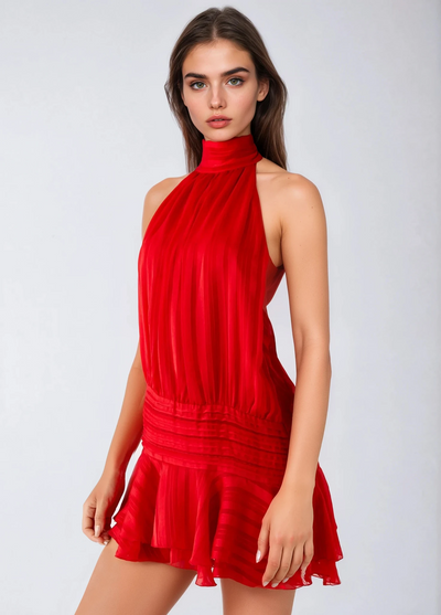 Roselyn – Robe courte en chiffon à taille perlée