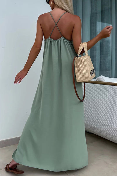 Myriam - Robe Maxi Unie Dos Nu à Bretelles