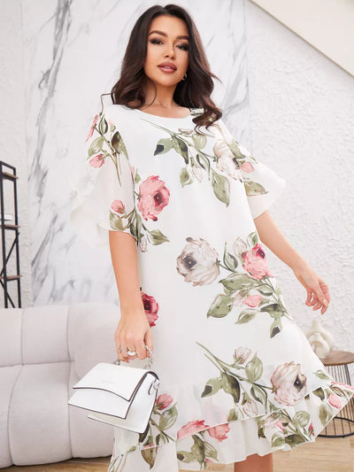 Michele – Robe élégante en chiffon à manches mi-longues et imprimé