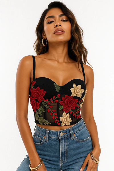 Élena - Bustier à fleurs brodées – en tulle transparent