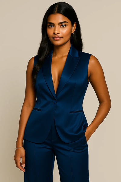 Céleste - Ensemble en satin blazer sans manches et pantalon droit