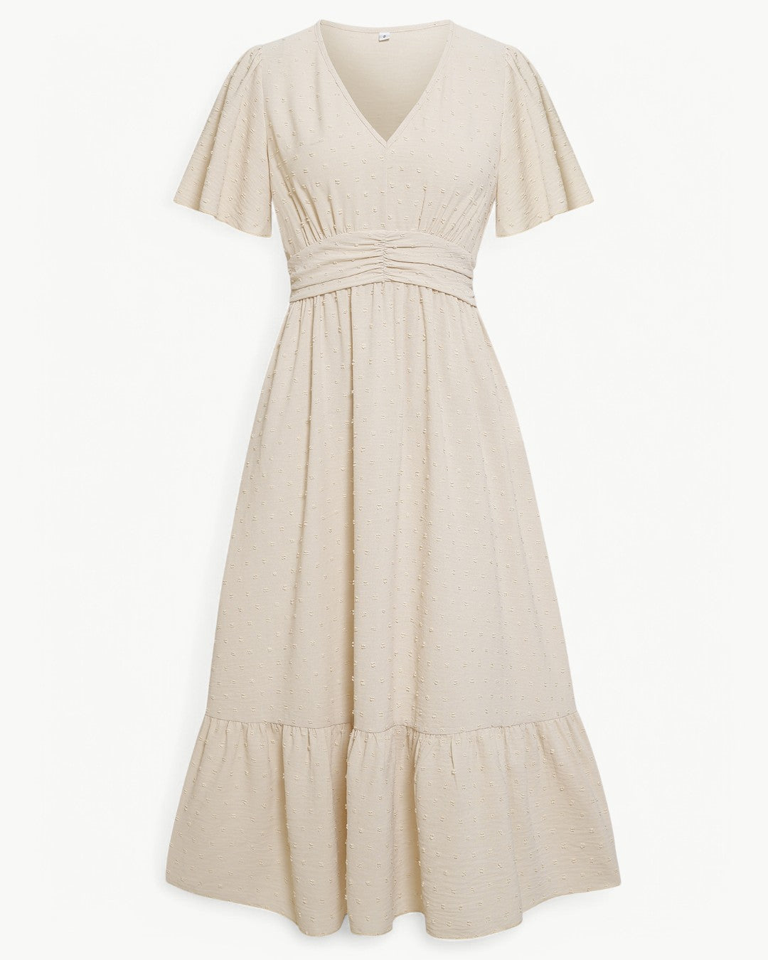 Renée – Robe mi-longue à col en V et manches courtes – Légère et élégante