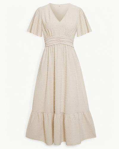 Renée – Robe mi-longue à col en V et manches courtes – Légère et élégante