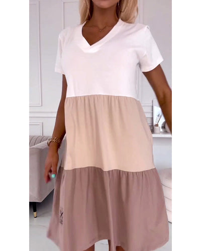 Alva – Robe Décontractée à Manches Courtes et Blocs de Couleur