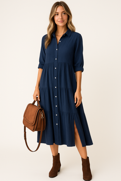 Caroline - Robe chemise luxueuse à volants