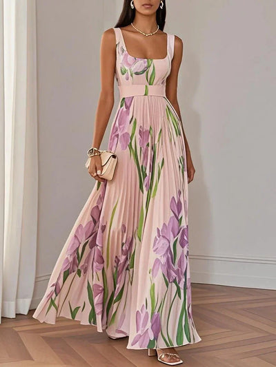 Nancy – Robe longue plissée à fleurs au style raffiné pour femme