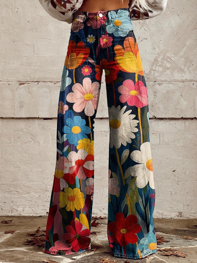 Elena – Pantalon Large à Fleurs, Élégant et Moderne
