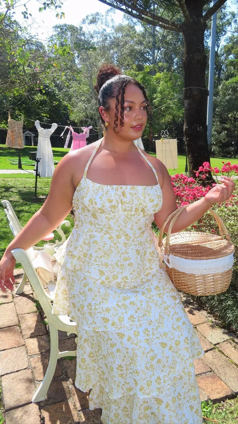 Isadora – Robe maxi fleurie en douceur pêche