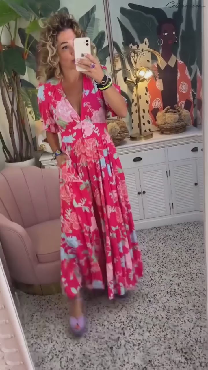 Carine – Robe à poche col V imprimé fleuri