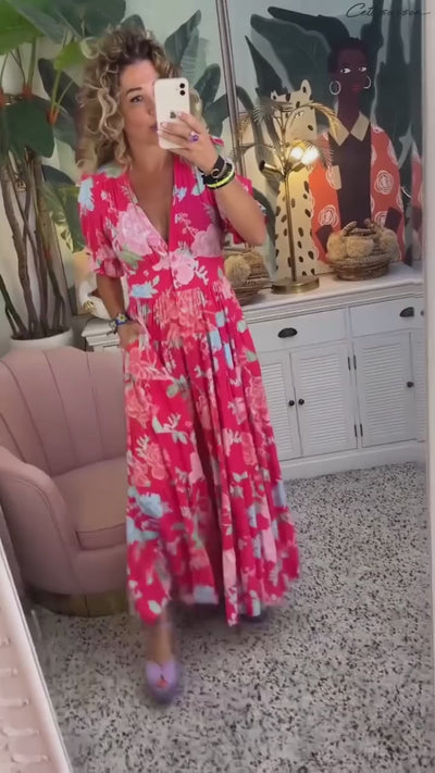 Carine – Robe à poche col V imprimé fleuri