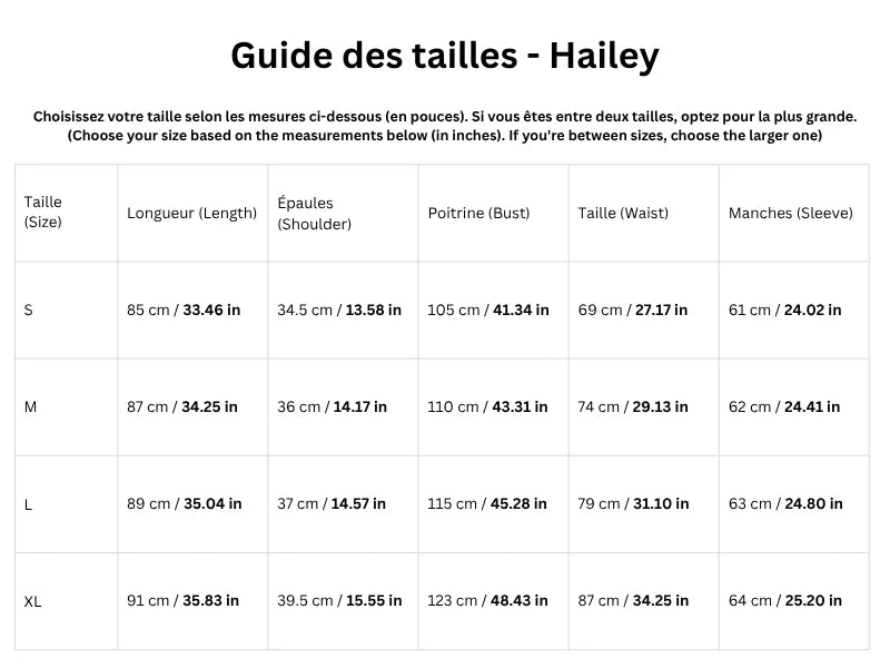 Guide des tailles