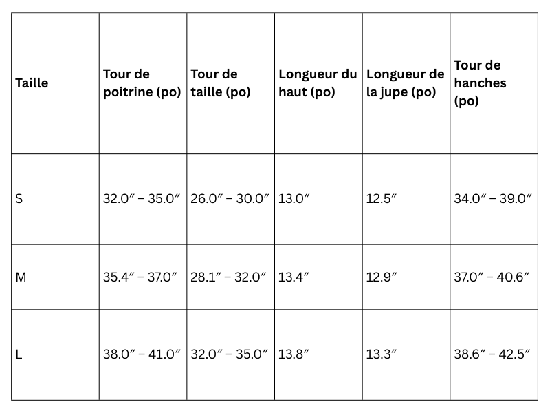Guide des tailles