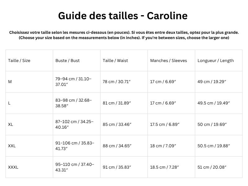 Guide des tailles