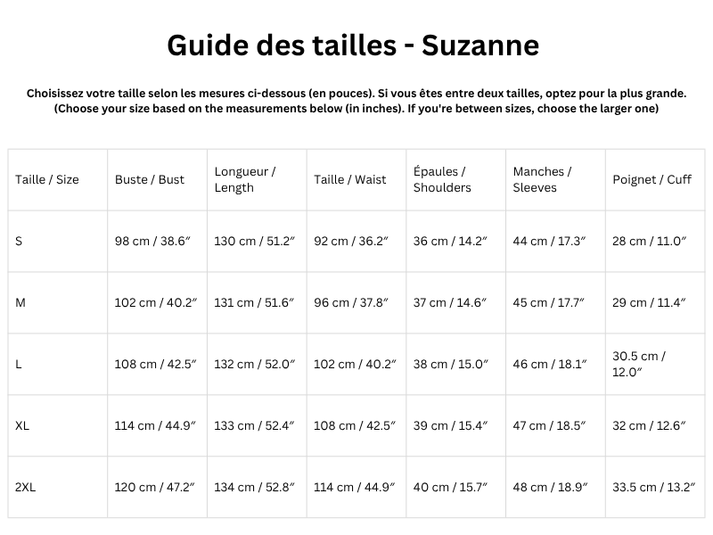 Guide des tailles