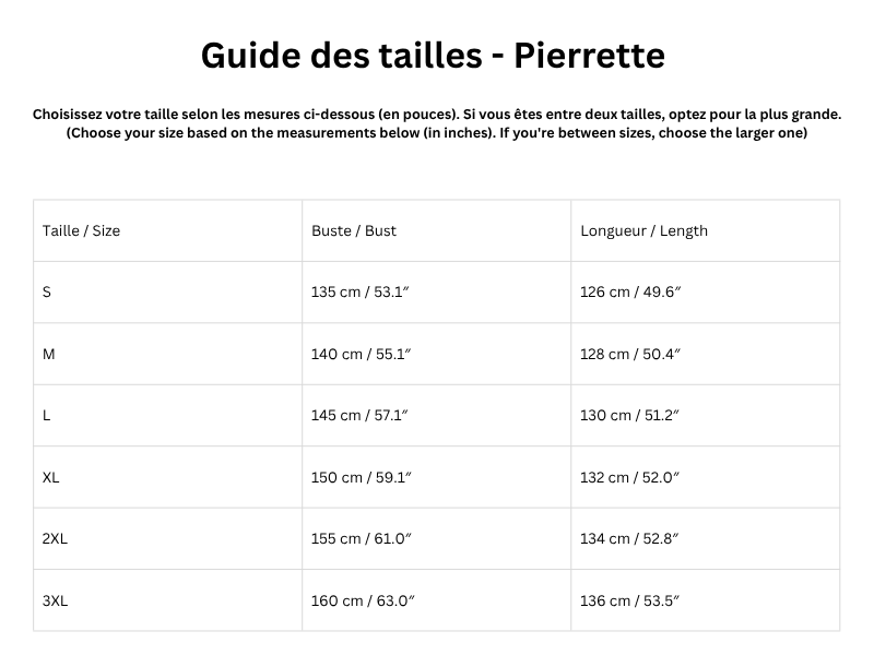 Guide des tailles
