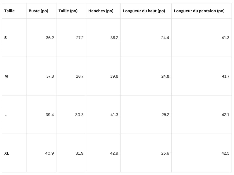 Guide des tailles