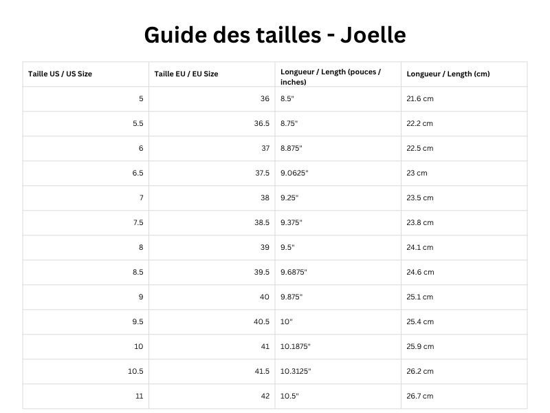 Guide des tailles