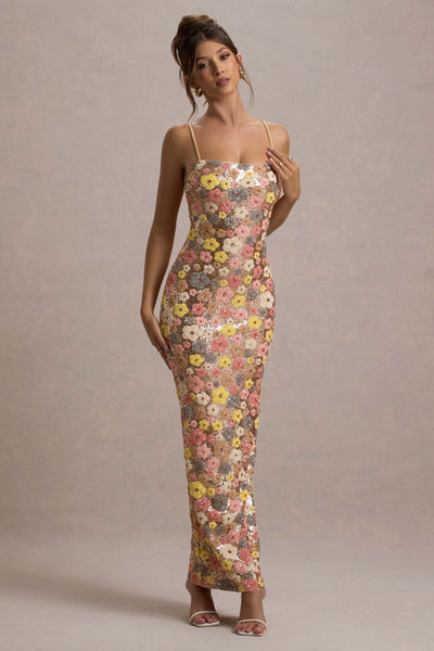 Selviana - Robe longue à sequins floraux