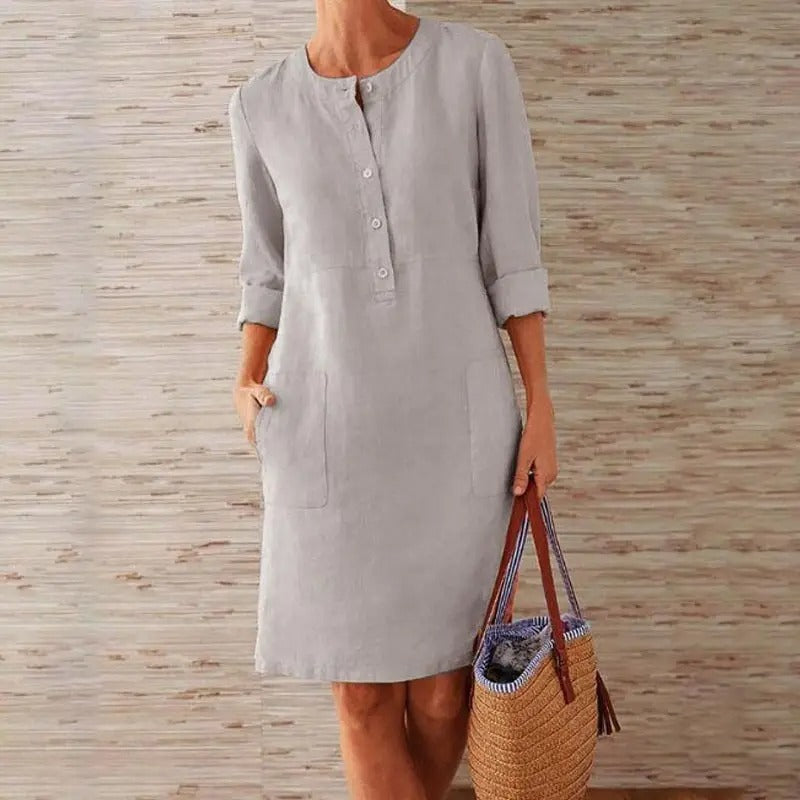 Emilie - Robe en lin à manches longues