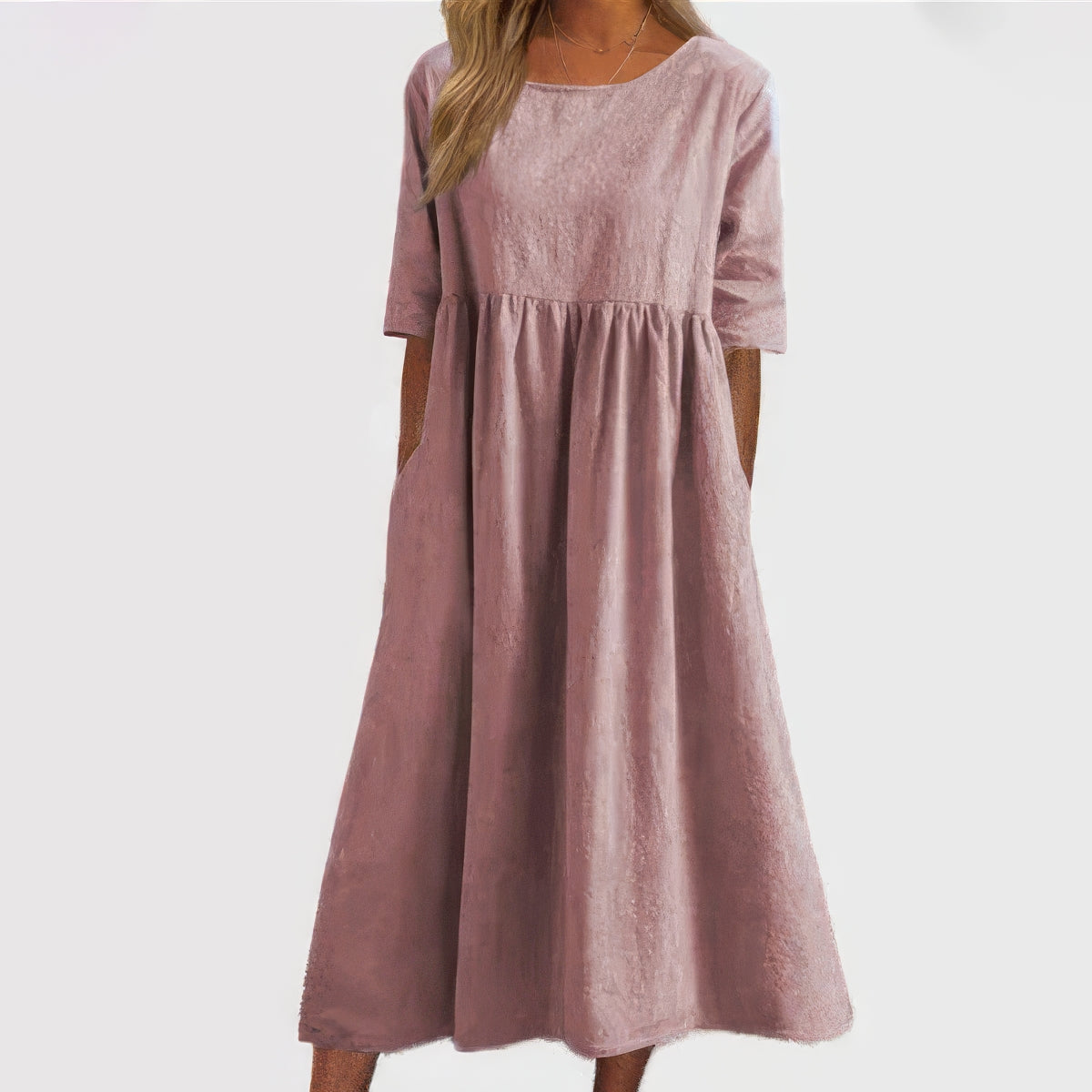 Nora – Robe en Coton à Col Rond avec Poches