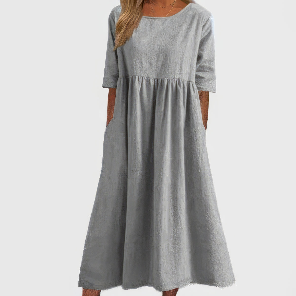 Nora – Robe en Coton à Col Rond avec Poches