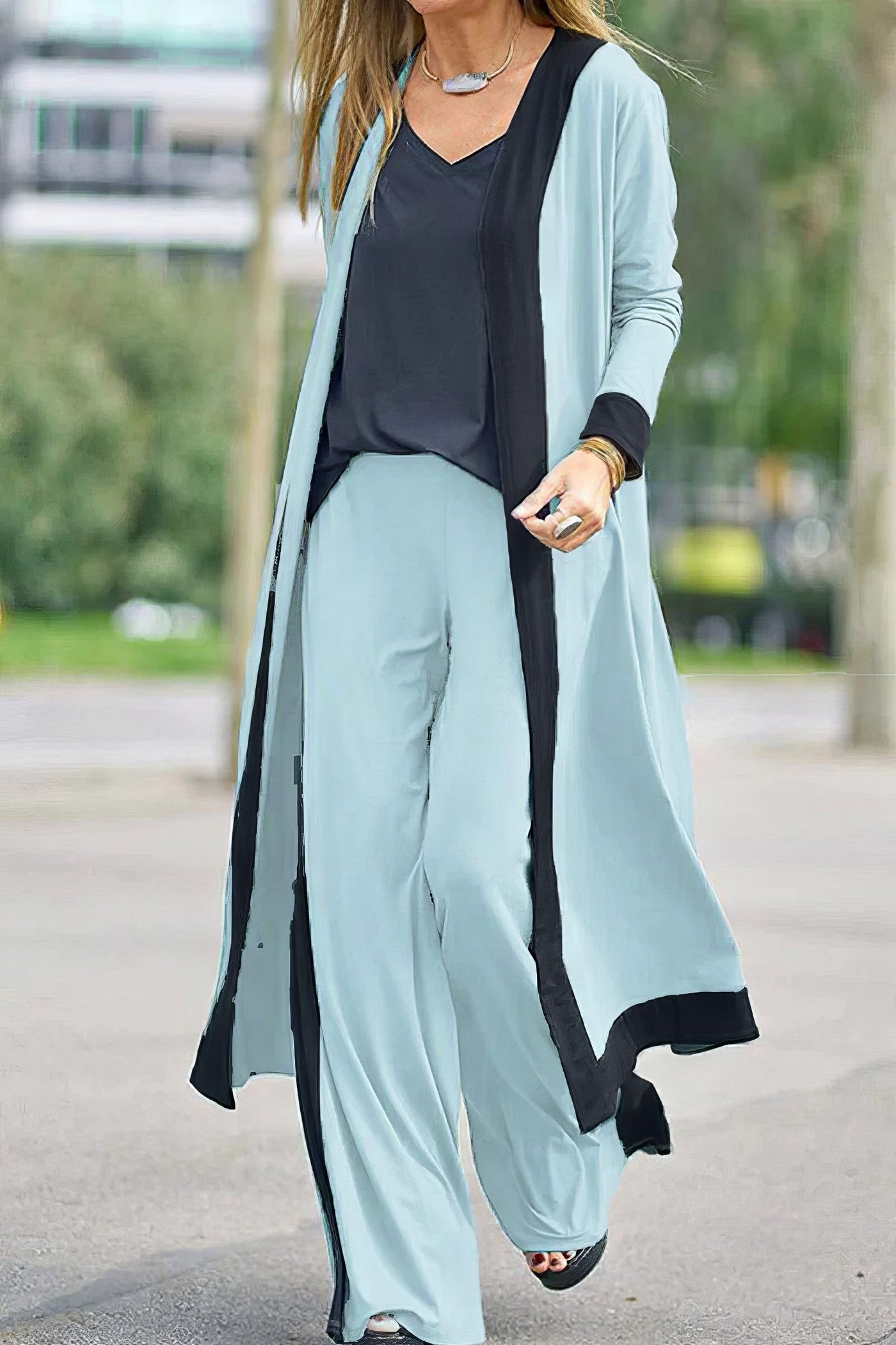 Elena – Ensemble 3 Pièces pour Femme : Cardigan, Top et Pantalon Large